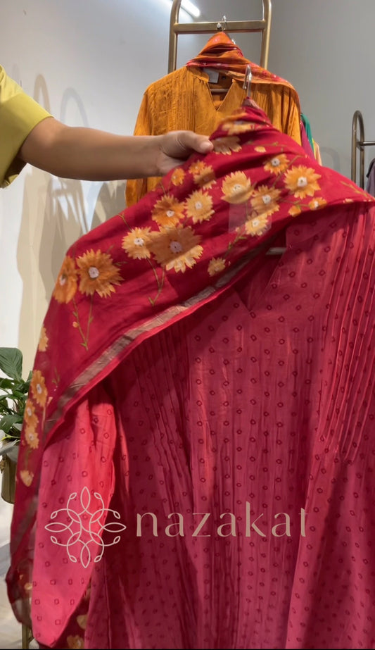 Bandhani Mul Chanderi Suit Set ( Dispatch time - 1 week)