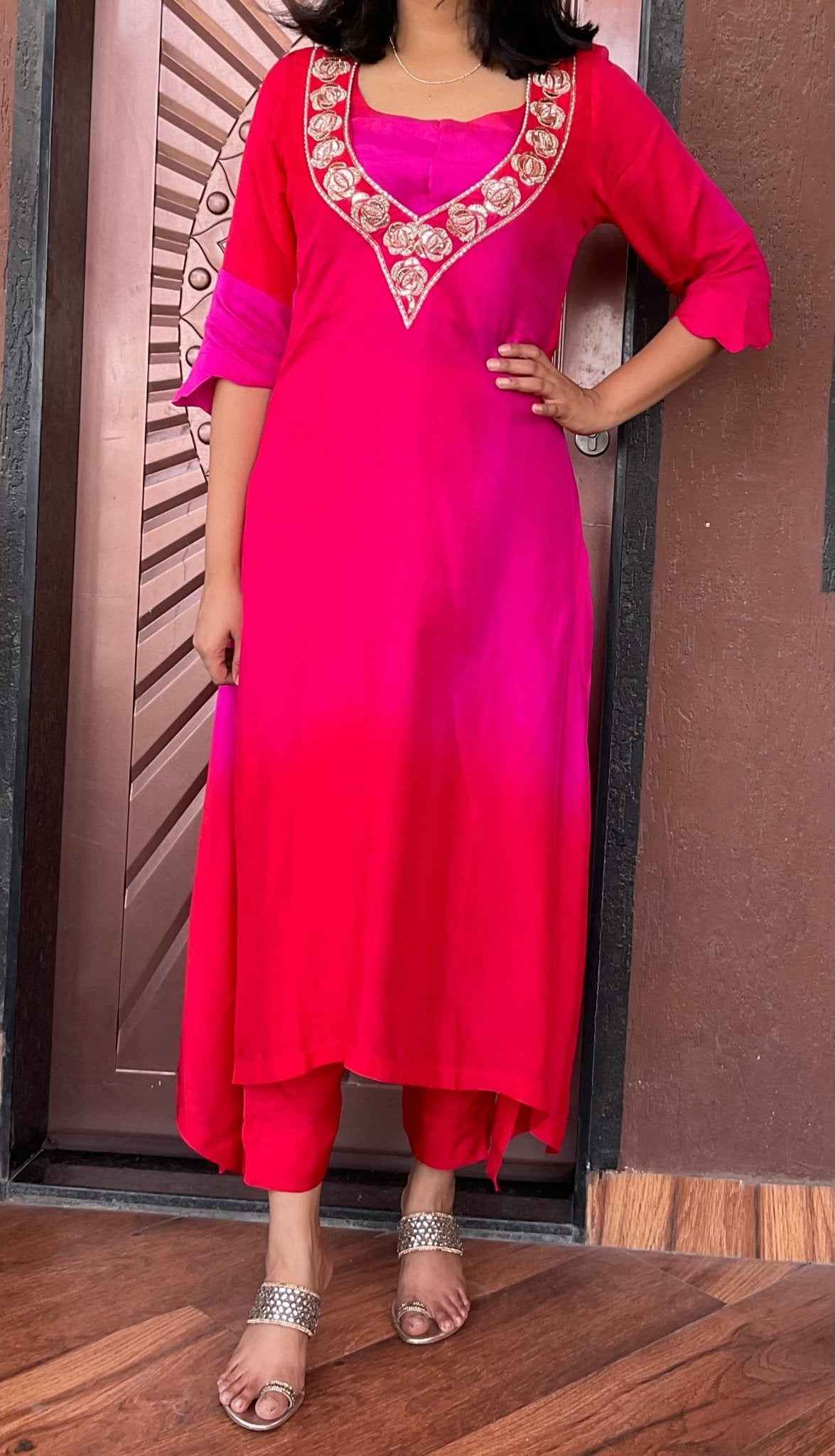 Asymmetrical Ombre Kurta Set(38-50)