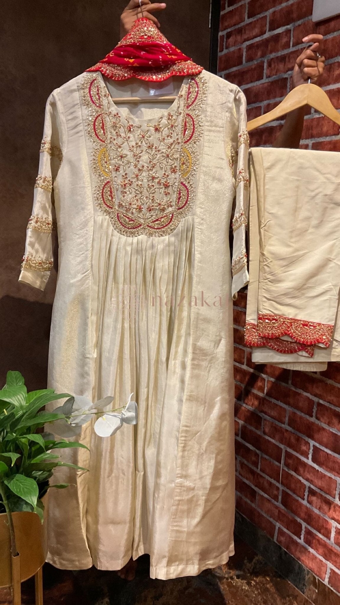 Bandhej dupatta Tissue Anarkali Set - nazakatjaipurnazakat_jaipur