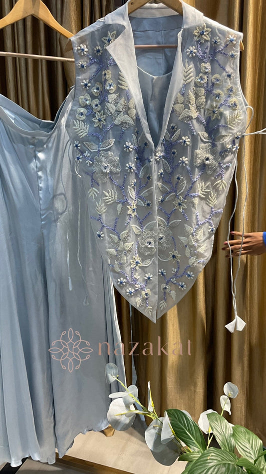 Bustier Palazzo Set with pure Organza Jacket(Dispatch time - 30 days) - nazakatjaipurnazakat_jaipur