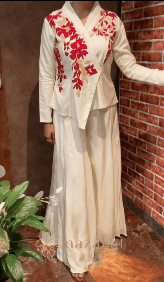 Ivory Palazzo Set with applique work ( dispatch time - 25 days0 - nazakatjaipurnazakat_jaipur