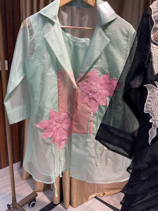 Organza CO - ORD Set - Pastel Petal Jacket Set - nazakatjaipurnazakat_jaipur