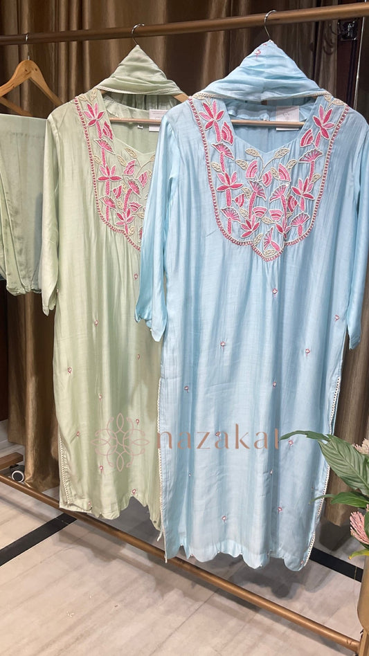 Plus size - Mul Chanderi pearl work Suit Set - nazakatjaipurnazakat_jaipur