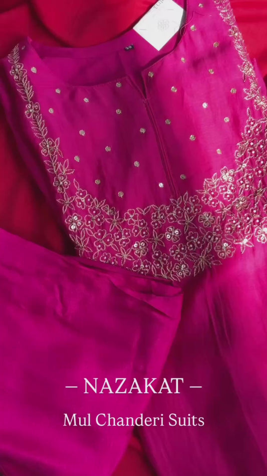 Zari Aari Mul chanderi suit set