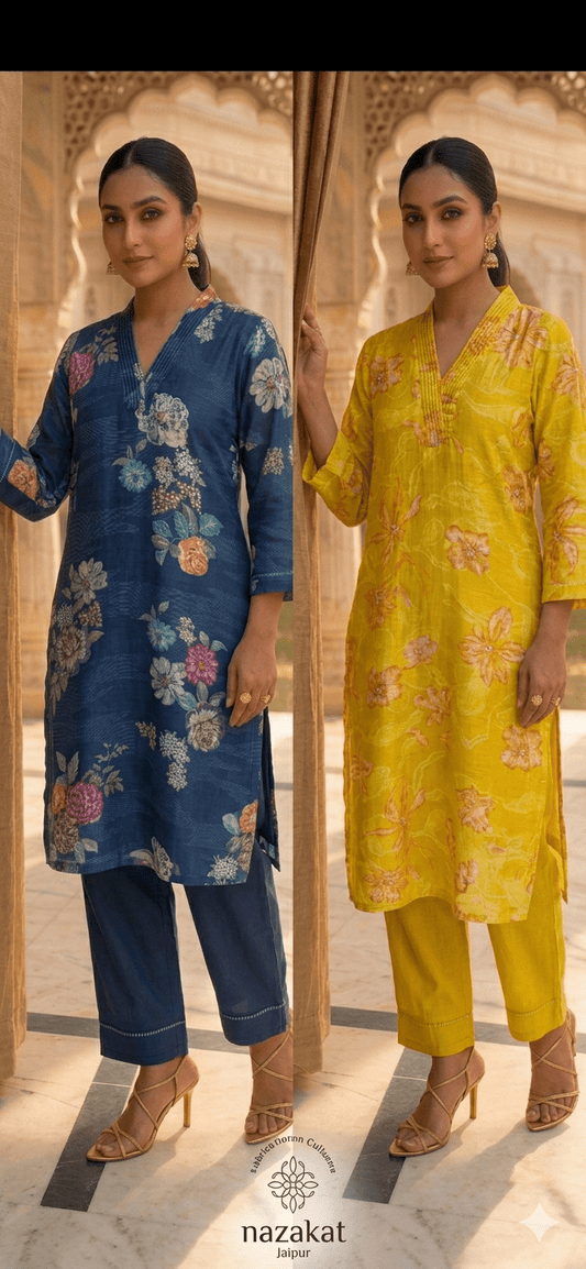 V - neck Muslin floral Co - ord Set - nazakatjaipurnazakat_jaipur
