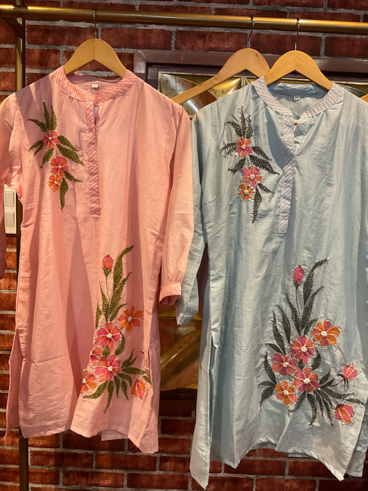 Handpainted Mul Chanderi Co-ords with embroidery
