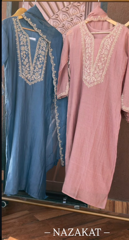 Mul Chanderi with handwork