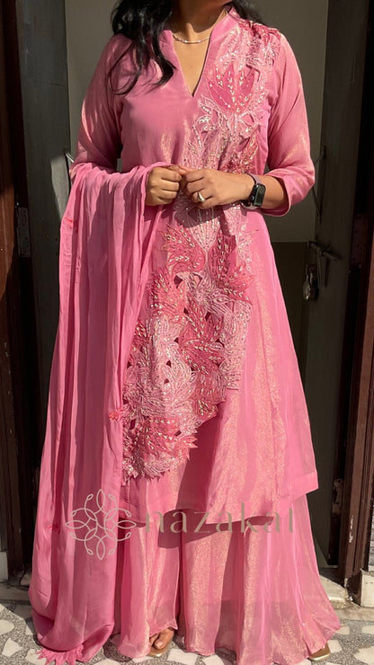 Applique work - Tissue Kurta Palazzo Set - nazakatjaipurnazakat_jaipur
