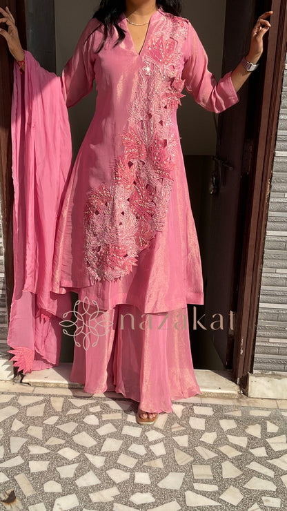 Applique work - Tissue Kurta Palazzo Set - nazakatjaipurnazakat_jaipur
