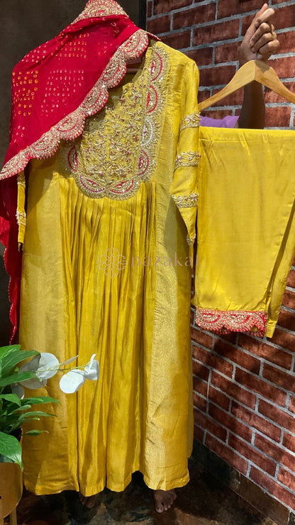 Bandhej dupatta Tissue Anarkali Set - nazakatjaipurnazakat_jaipur