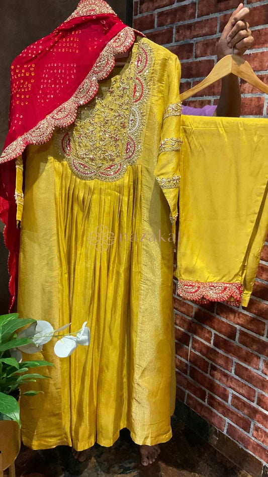 Bandhej dupatta Tissue Anarkali Set - nazakatjaipurnazakat_jaipur