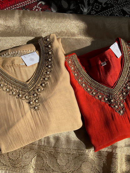 Bell sleeved Mul Chanderi Suit Set - nazakatjaipurnazakat_jaipur