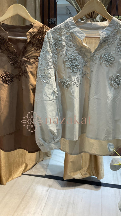 Chinese Collar Cotton Shirt - nazakatjaipurnazakat_jaipur