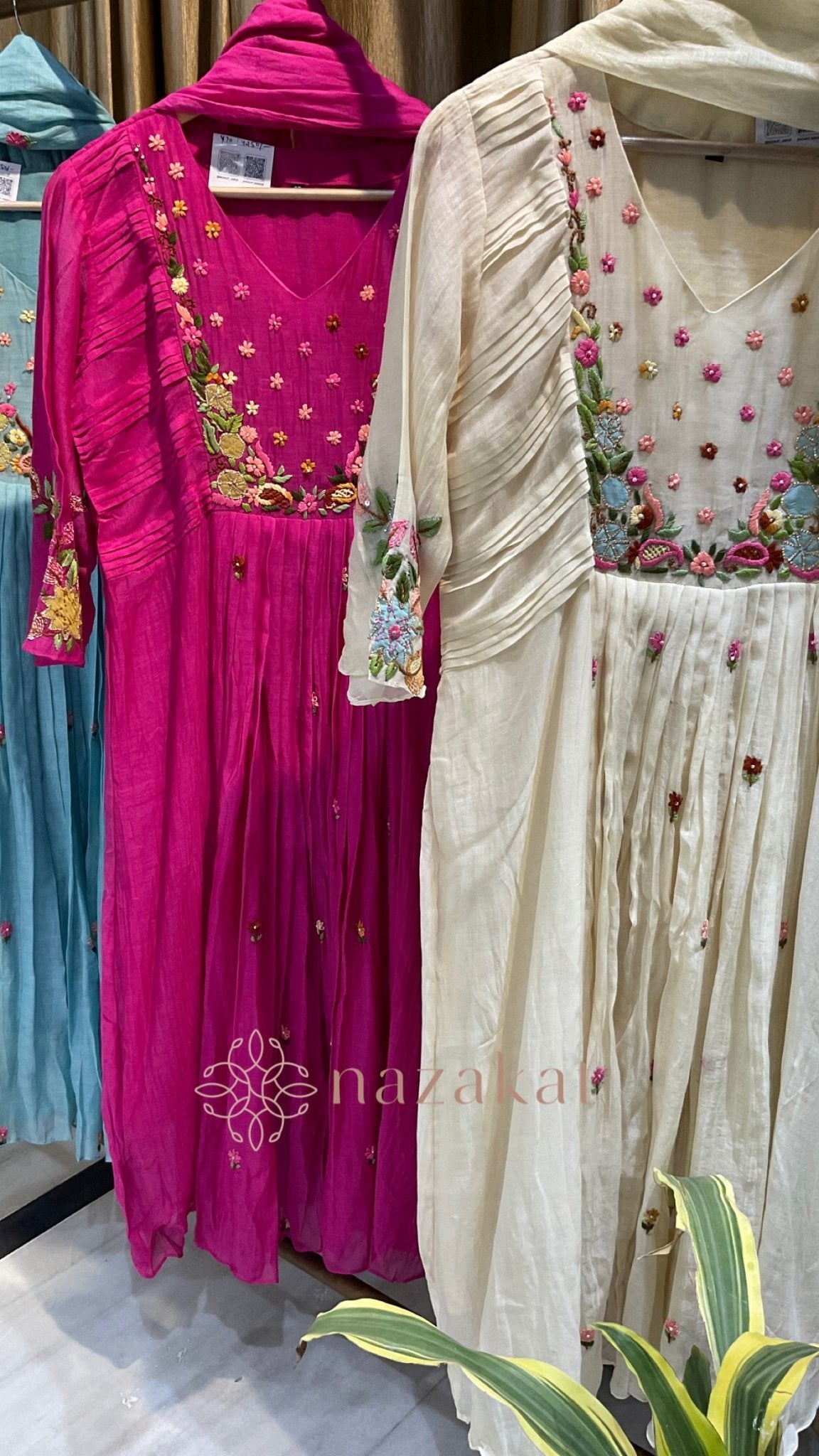 Embroidered V - neck Mul Chanderi Suit - nazakatjaipurnazakat_jaipur