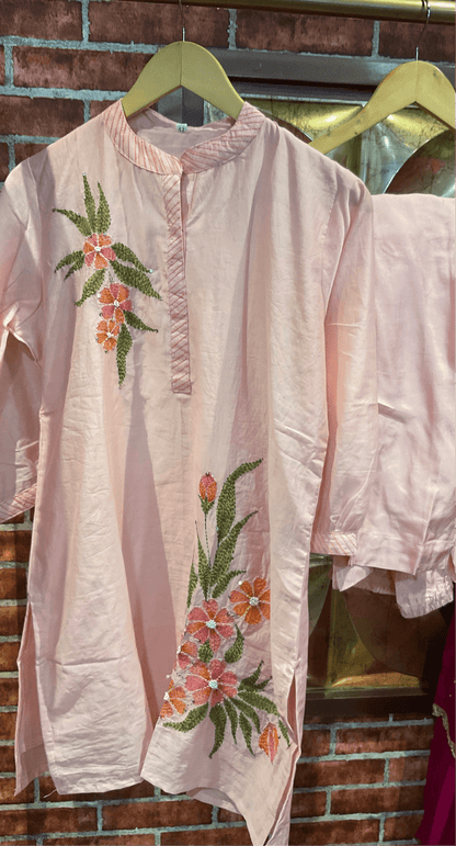 Handpainted Mul Chanderi Co - ords with embroidery - #nazakatjaipur#nazakat_jaipur