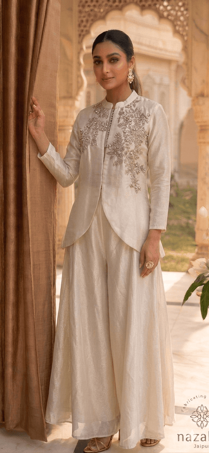 Ivory collared neck Palazzo Set - nazakatjaipurnazakat_jaipur