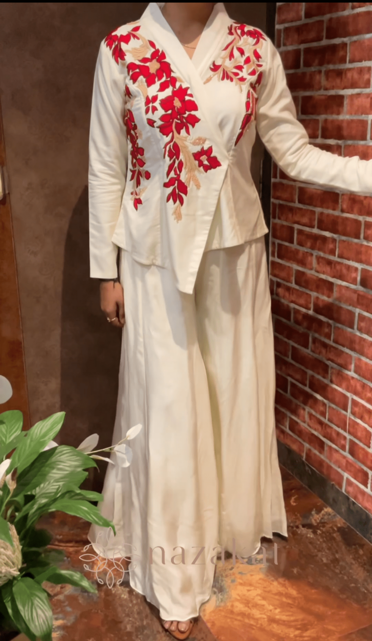 Ivory Palazzo Set with applique work ( dispatch time - 25 days0 - nazakatjaipurnazakat_jaipur