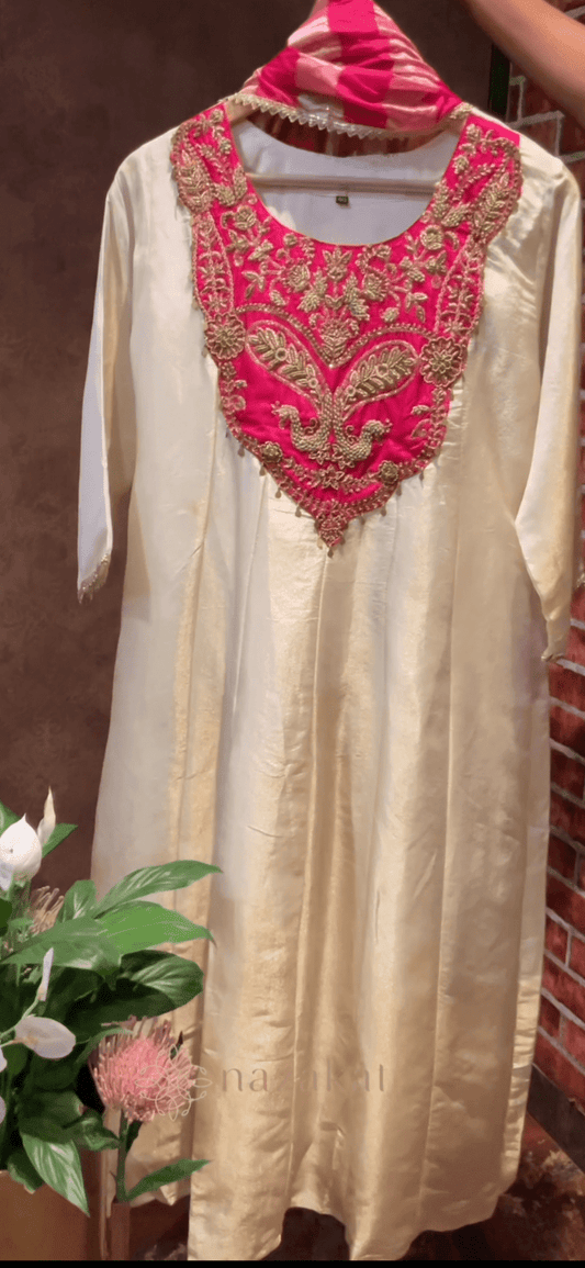 Ivory Tissue Anarkali Set - nazakatjaipurnazakat_jaipur