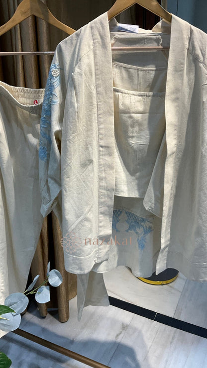 Linen Co - ord Set with embroidery and pearls - nazakatjaipurnazakat_jaipur