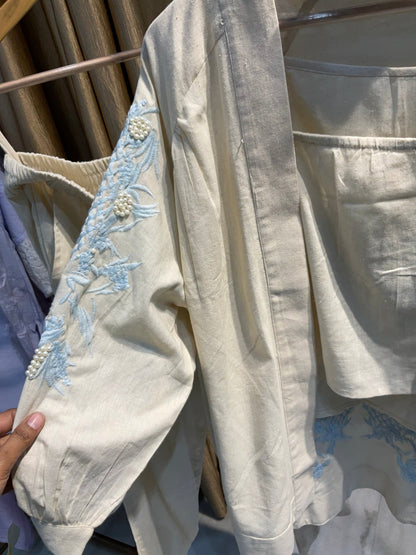 Linen Co - ord Set with embroidery and pearls - nazakatjaipurnazakat_jaipur