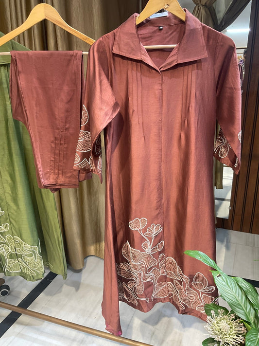 Mul Chanderi Co - ord Set with collars - nazakatjaipurnazakat_jaipur