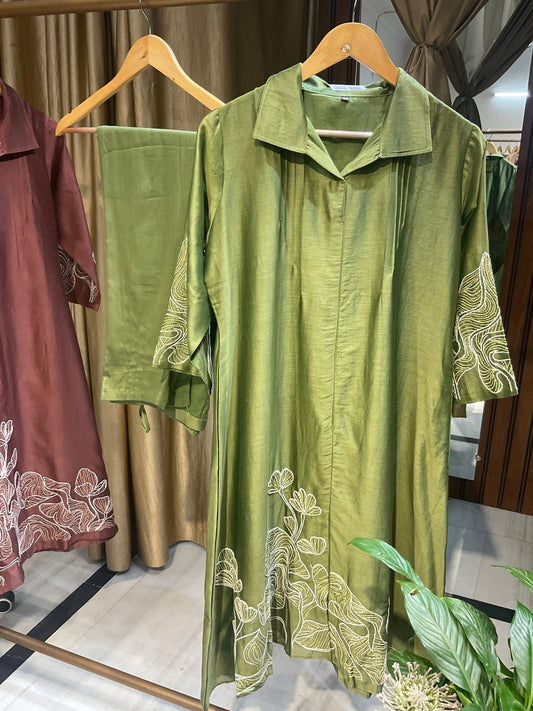 Mul Chanderi Co - ord Set with collars - nazakatjaipurnazakat_jaipur