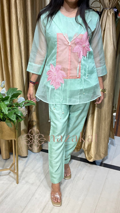 Organza CO - ORD Set - Pastel Petal Jacket Set - nazakatjaipurnazakat_jaipur