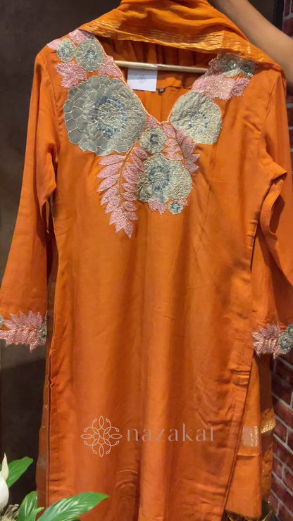 Colorful 3D work Mul Chanderi Set