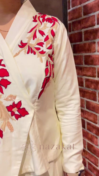 Ivory Palazzo Set with applique work