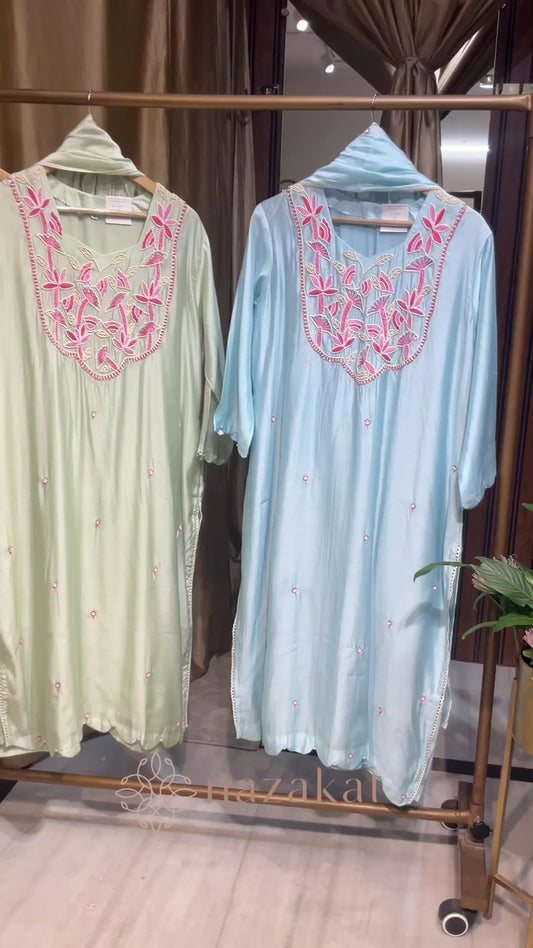 Plus size - Mul Chanderi pearl work Suit Set