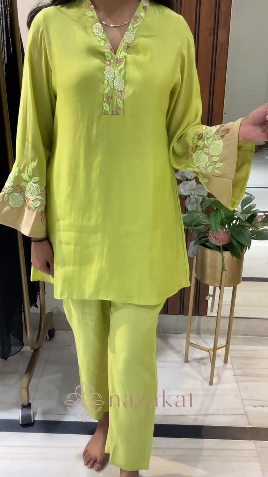 Two colors Bell sleeved Co-ord Set