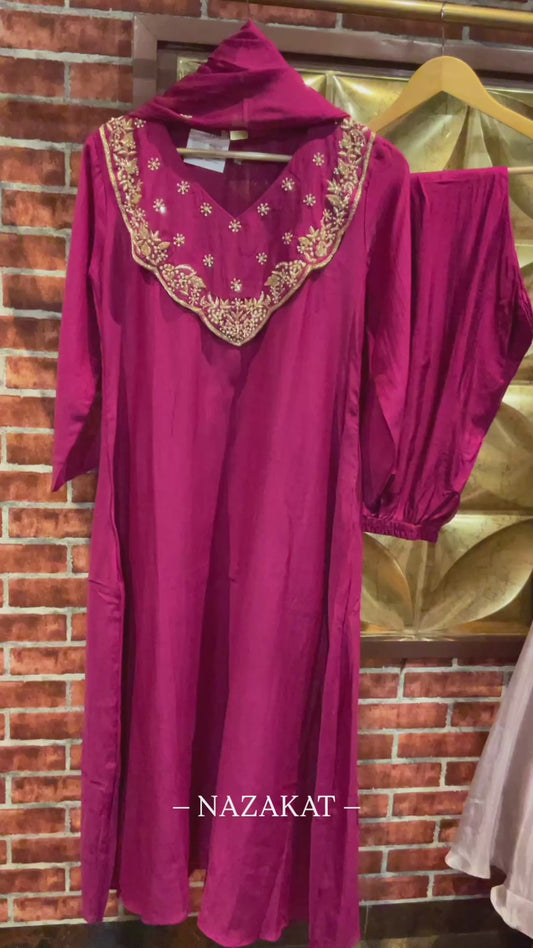 Mul Chanderi handwork Suit
