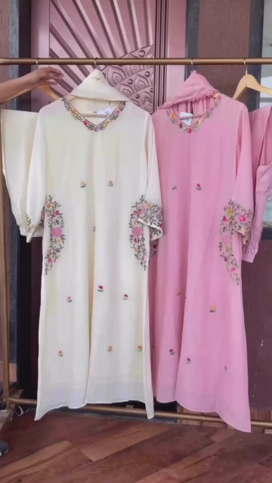 Bell sleeved Embroidered Mul Chanderi Set