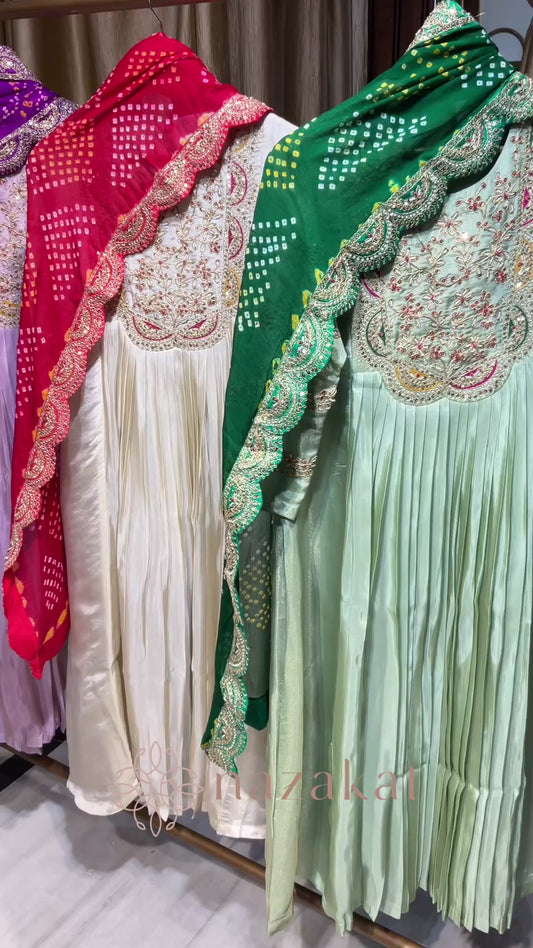 Tissue Anarkali Suit with Bandhej dupatta