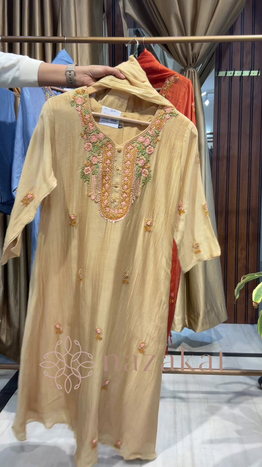Mul Chanderi Embroidered Suit Set