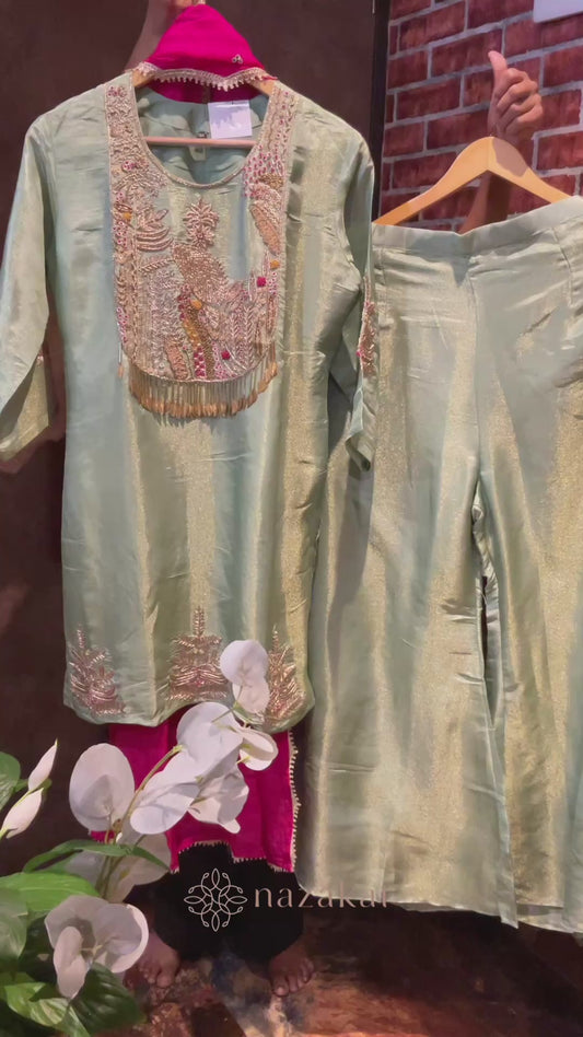 Tissue Kurta Palazzo Set with organza dupatta