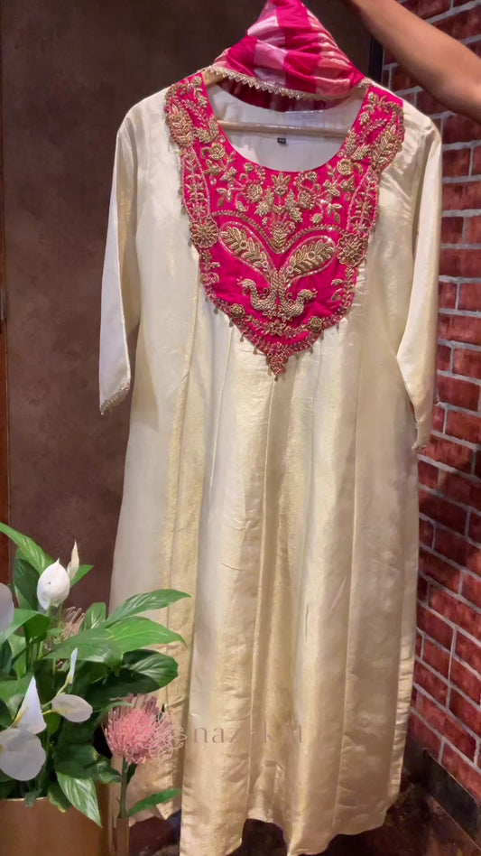 Ivory Tissue Anarkali Set