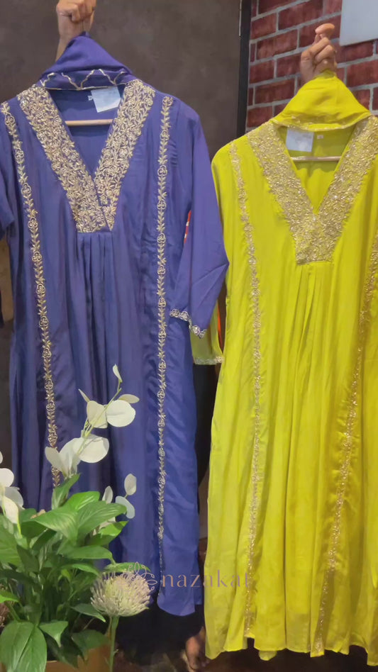 Mul Chanderi V neck Suit Set(M-XXL)