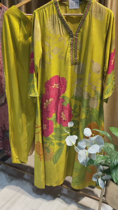 Bell sleeves Muslin Kurta Pant Set