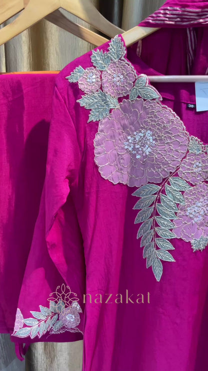 Colorful 3D work Mul Chanderi Set