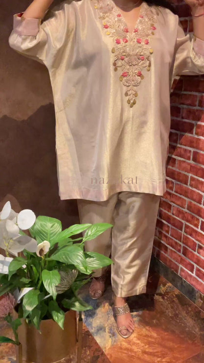 Zardozi Tissue Kaftan Set(plus size on order)