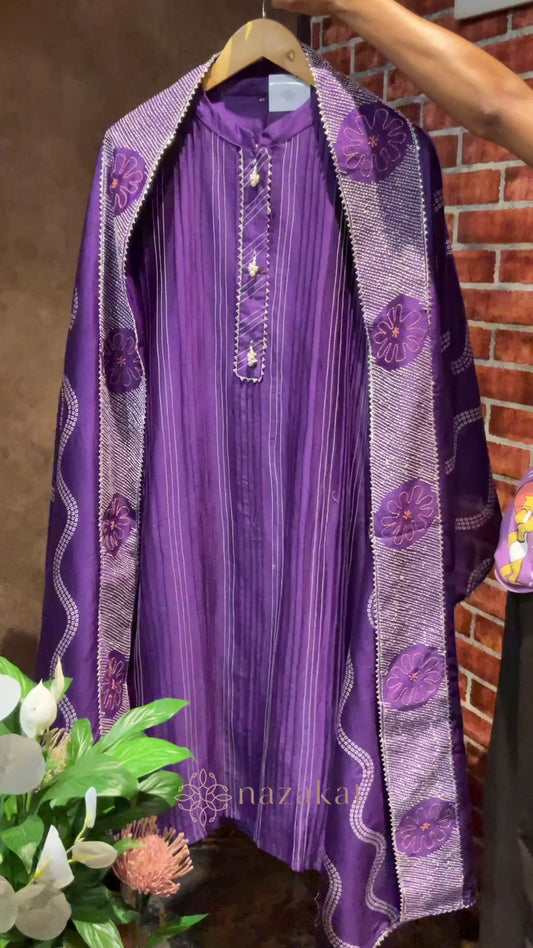 Bandhani dupatta with Mul chanderi suit set