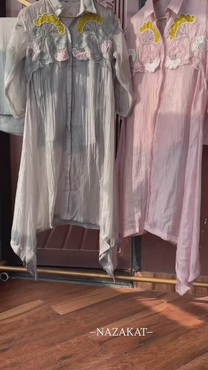 Paper silk co-ords with hand embroidery