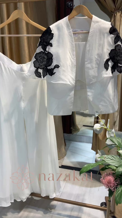 White Shrug Applique work Palazzo Set( Dispatch time- 20-30 days )