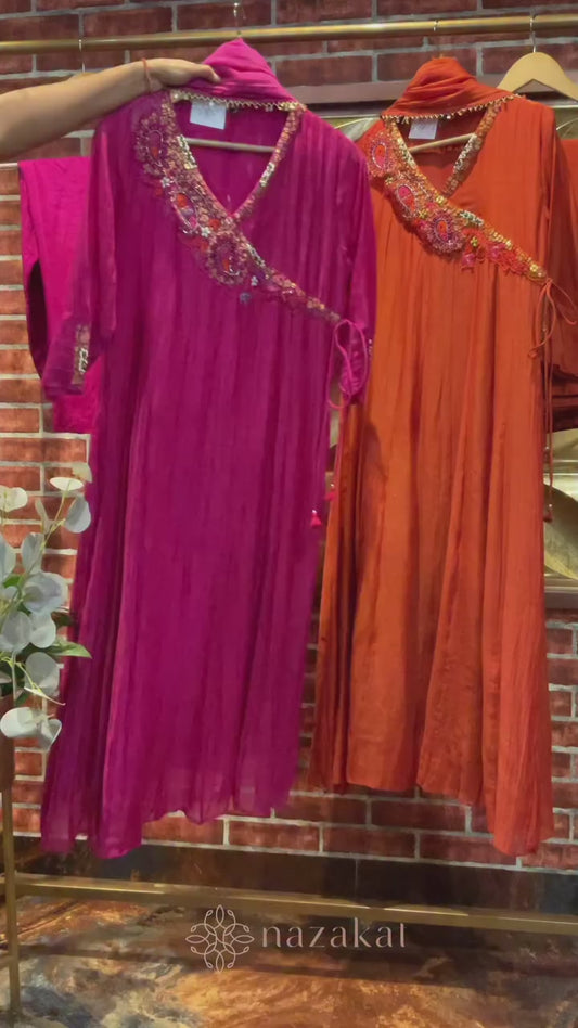 Plus size- Mul Chanderi Angrakha Set