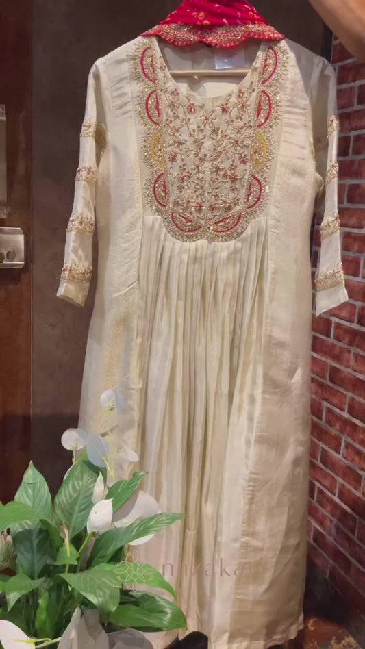 Bandhej dupatta Tissue Anarkali Set