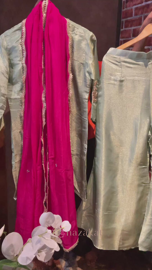 Tissue Kurta Palazzo Set with organza dupatta