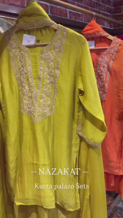 Mul Chanderi kurta with flary palazzo(plus size available)