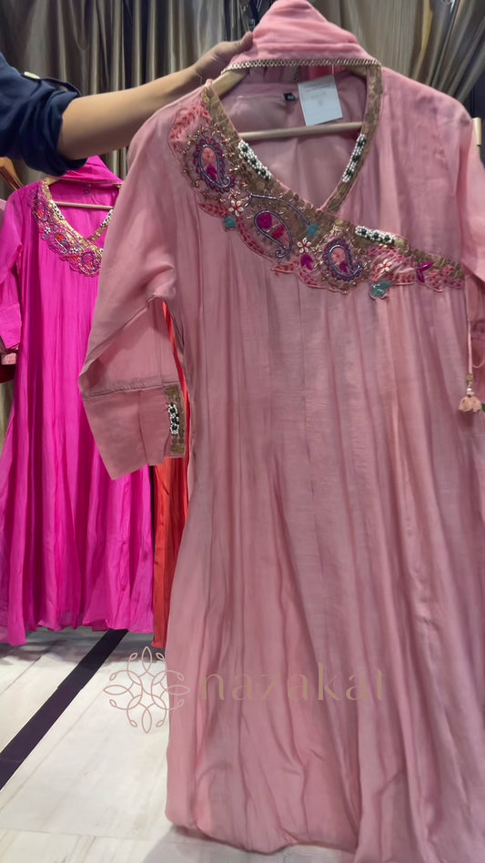 Mul Chanderi Angrakha Suit Set