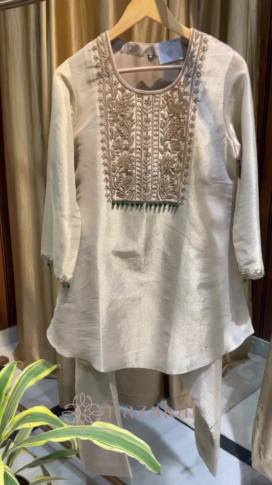 Tissue Co-ord with oxidized zardozi work(Customisable)